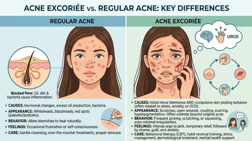 Acne Excoriée vs Regular Acne Key Differences