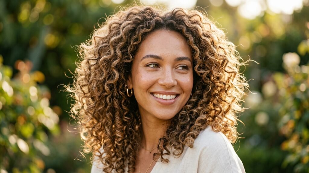 curly hair with highlights