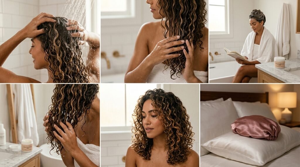 curly hair with highlights